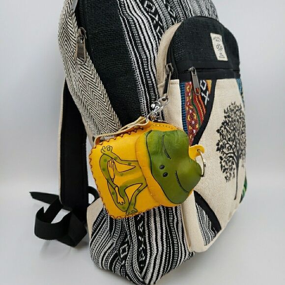 Zen Frog Keychain Wristlet Gift Handmade Leather Wallet Tooled Coin Purse Yoga - Picture 13 of 15